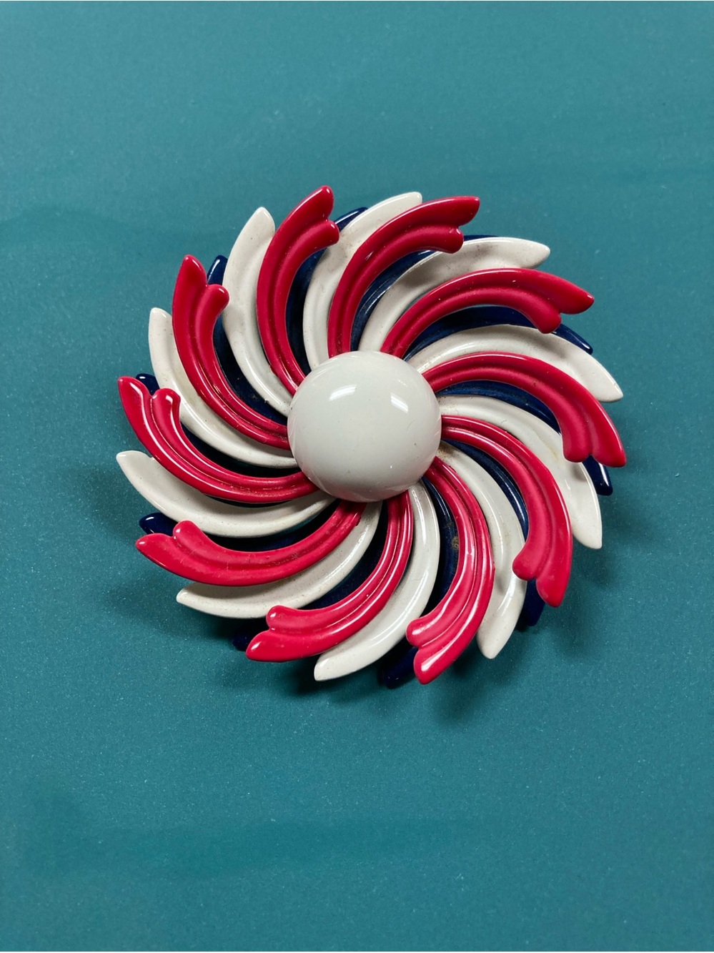 Vintage Red, White & Blue Swirl Pin Brooch and Two Vintage Scarves